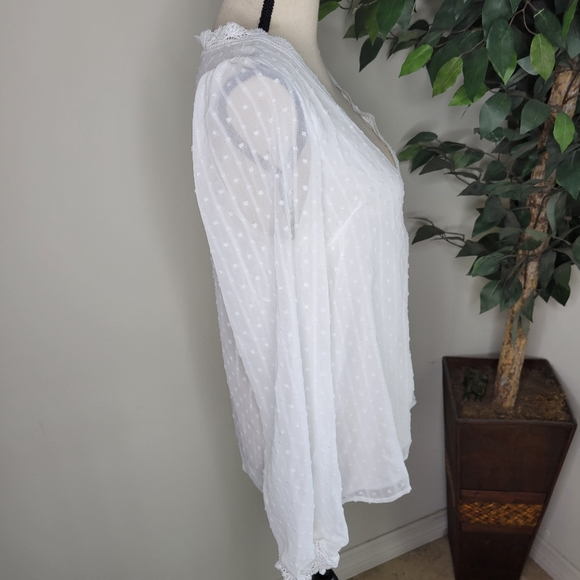 NEW White Swiss Dot Lace Panel Sleeve Blouse - Picture 7 of 8